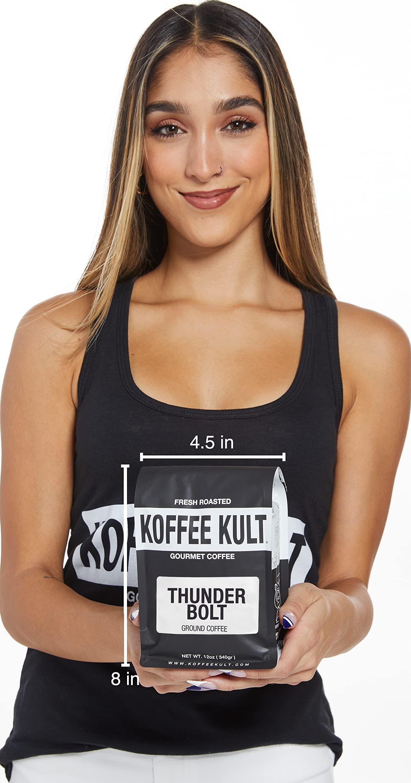 Koffee Kult Koffee Kult Thunder Bolt Coffee Super Dark Roast 100% Arabica Robust Blend of Colombian And Brazil (Ground, 12oz)