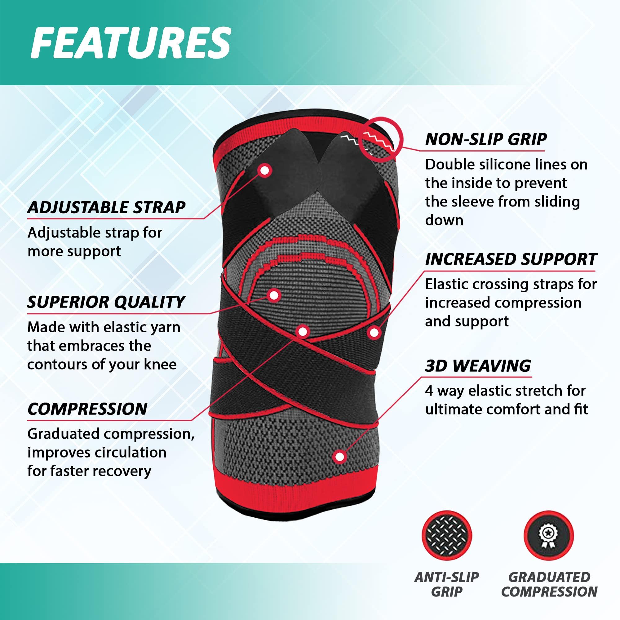 DCF DCF Knee Braces, Knee Sleeve for Men and Women - knee compression sleeve, knee Pain Relief, fitness knee Support for Sports Arthritis Working Out Running Basketball, Weightlifting, Gym (Small, Red)
