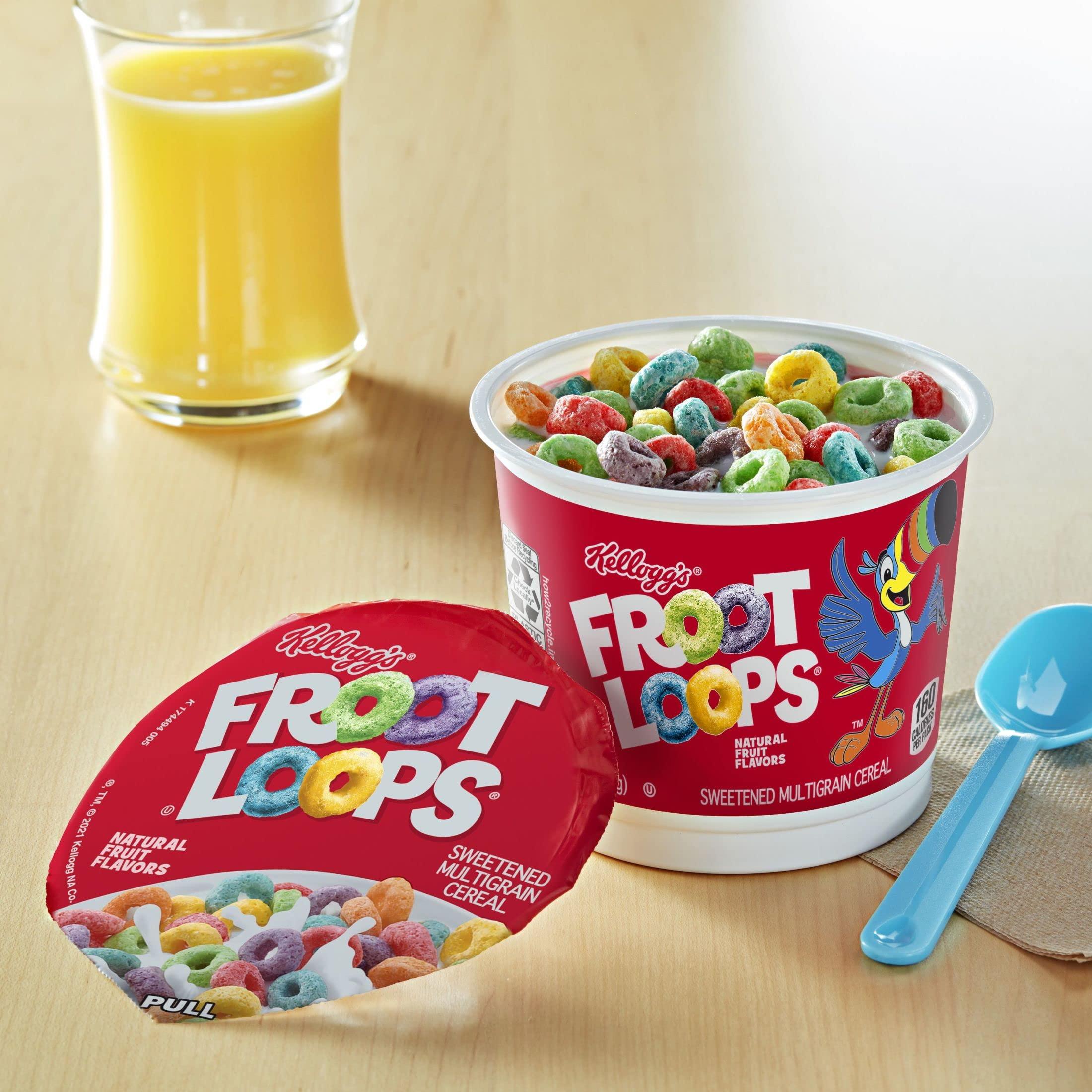 Froot Loops Kellogg\'s Froot Loops Breakfast Cereal Cups, Fruit Flavored, Breakfast Snacks with Vitamin C, Original, 18oz Case (12 Cups) (Pack of 2)