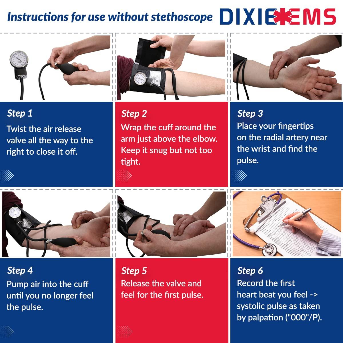 Dixie EMS Dixie EMS Aneroid Sphygmomanometer Kit, Manual Blood Pressure Monitor Set with 5 Cuffs for Infant, Child, Adult, Large Adult, Thigh, & Carrying Case – Blue