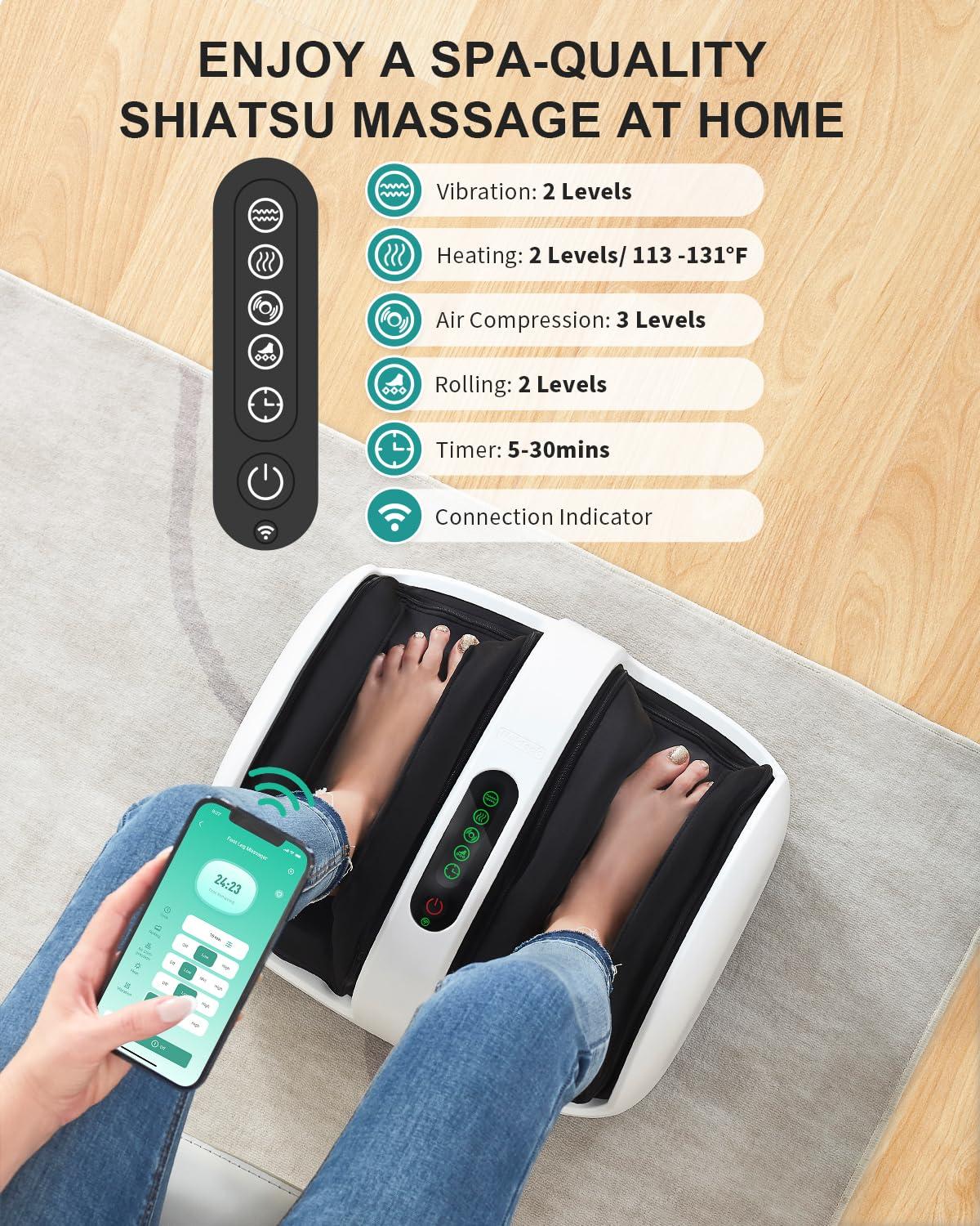 Nekteck Nekteck Foot Shiatsu Massager for Circulation and Pain Relief, Smart Electric Massage Machine with Heat, Deep Kneading, Vibration for Feet, Calf, Arm Muscle Relax White (APP Control)