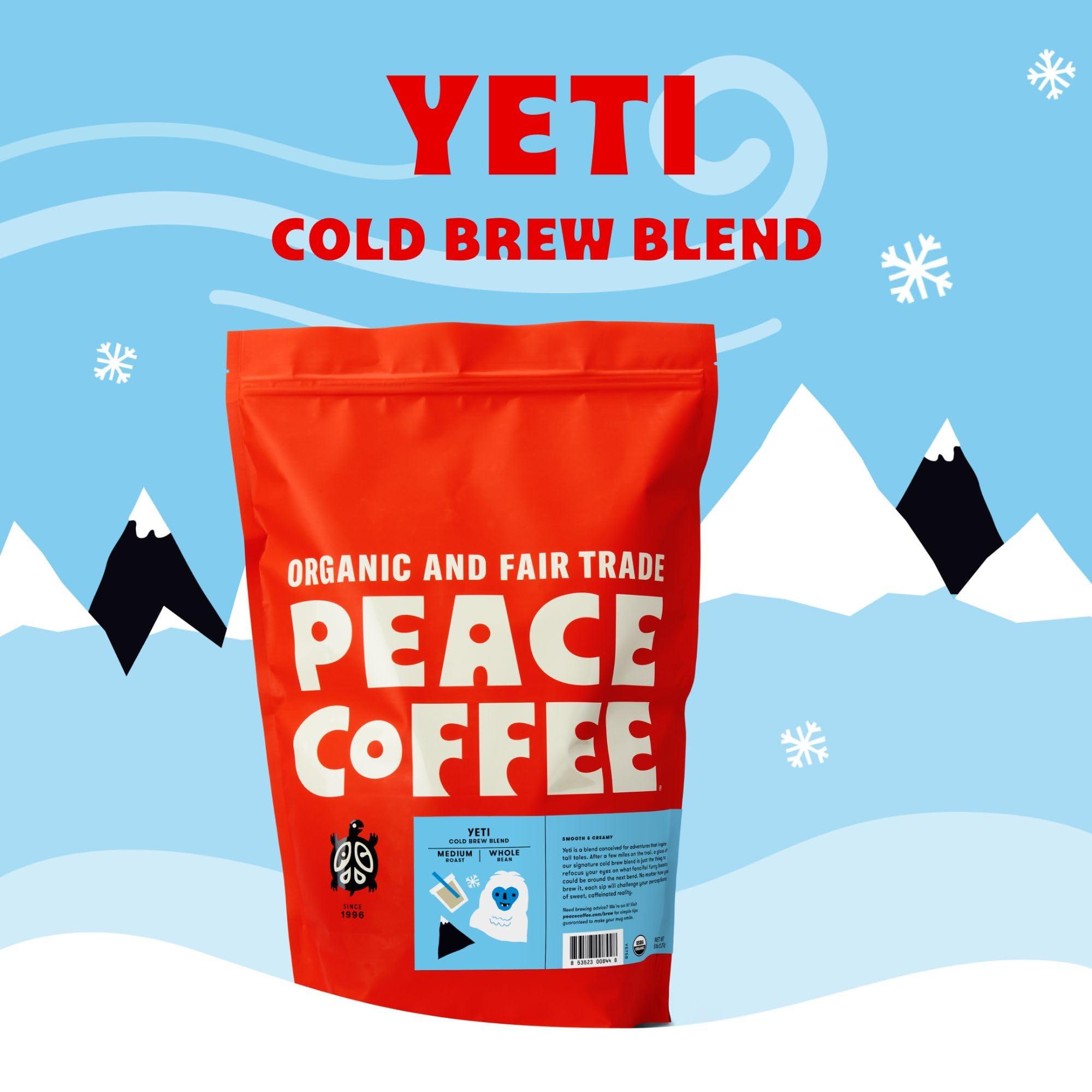 Peace Coffee Peace Coffee Yeti Cold Brew Blend | 5 lb Medium Roast Course Grind| Organic Fair Trade | Smooth, Rich Flavor | Shade Grown, Fresh Roasted