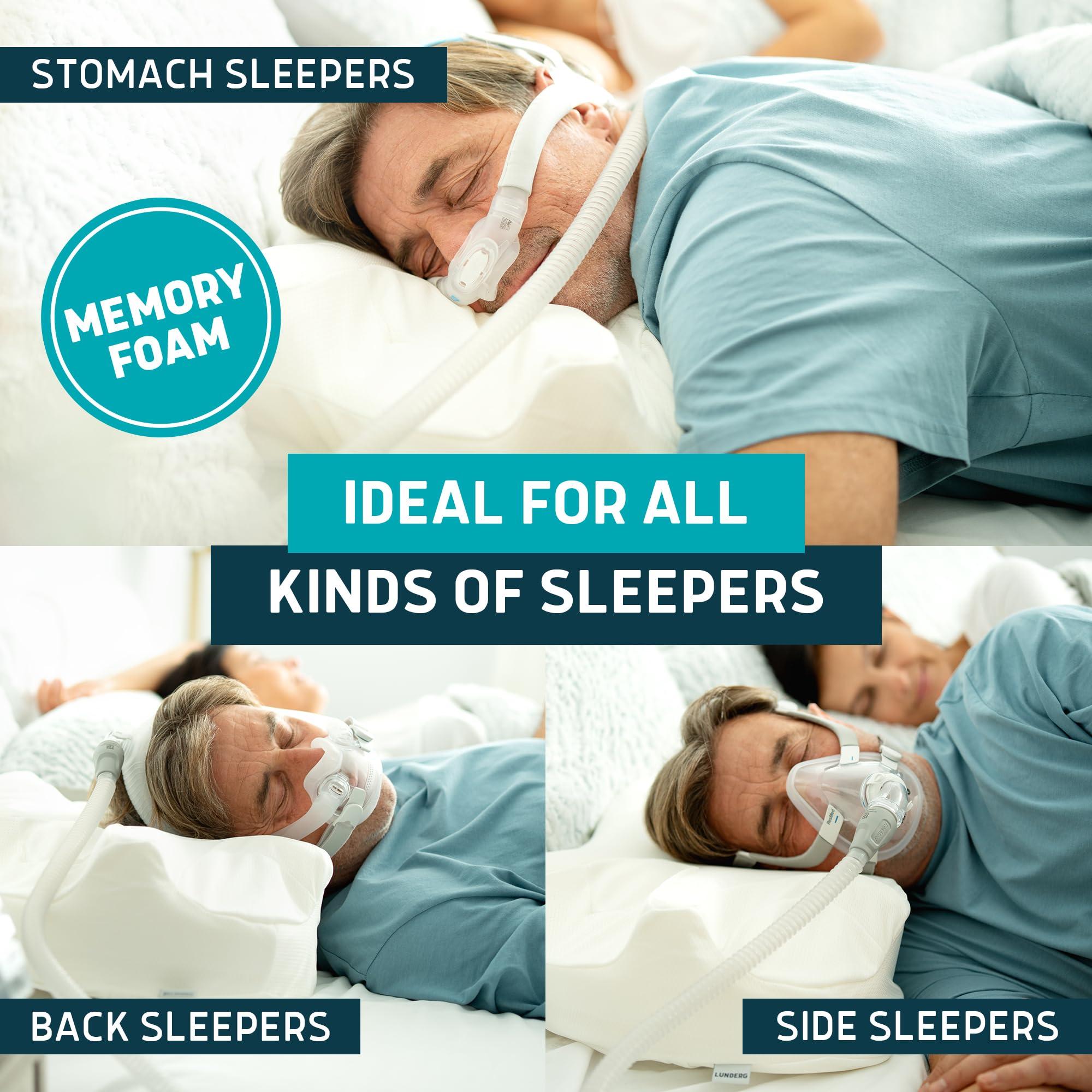 Lunderg Lunderg CPAP Pillow for Side Sleepers - Includes 2 Pillowcases - Adjustable Memory Foam Pillow for Sleeping on Your Side, Back & Stomach - Reduce Air Leaks & Mask Pressure for a Better Sleep