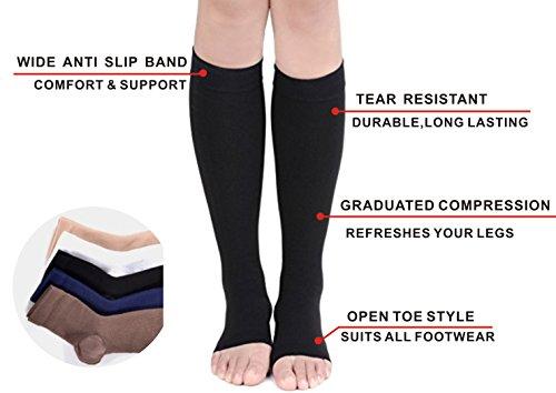 SKUNDU Open Toe Toeless Compression Socks 6 Pairs for Women Men 15-20 mmHg Calf Support Compression Sleeve (S/M, Black)