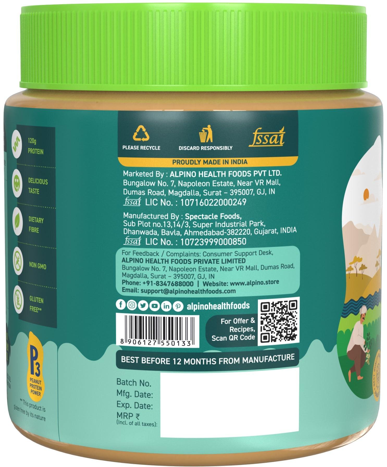 Alpino ALPINO Peanut Butter Smooth - Made with 100% Roasted Peanuts - 30g Protein, No Added Sugar & Salt, Gluten Free Plant Based, Unsweetened Peanut Butter