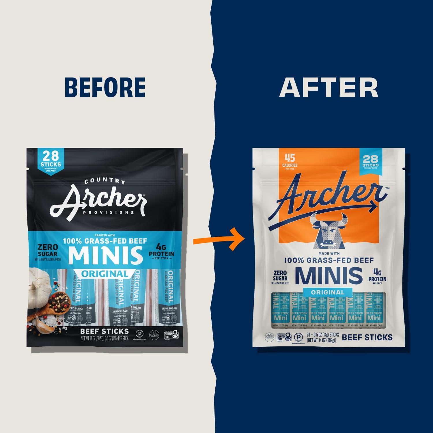 Country Archer Country Archer Mini Beef Jerky Sticks - Grass Fed Beef Sticks Individually Wrapped, Mini Beef Sticks Bulk, Beef Jerky Snack Packs, Gluten Free, Paleo, Keto - .5 oz Meat Sticks (Pack of 28)