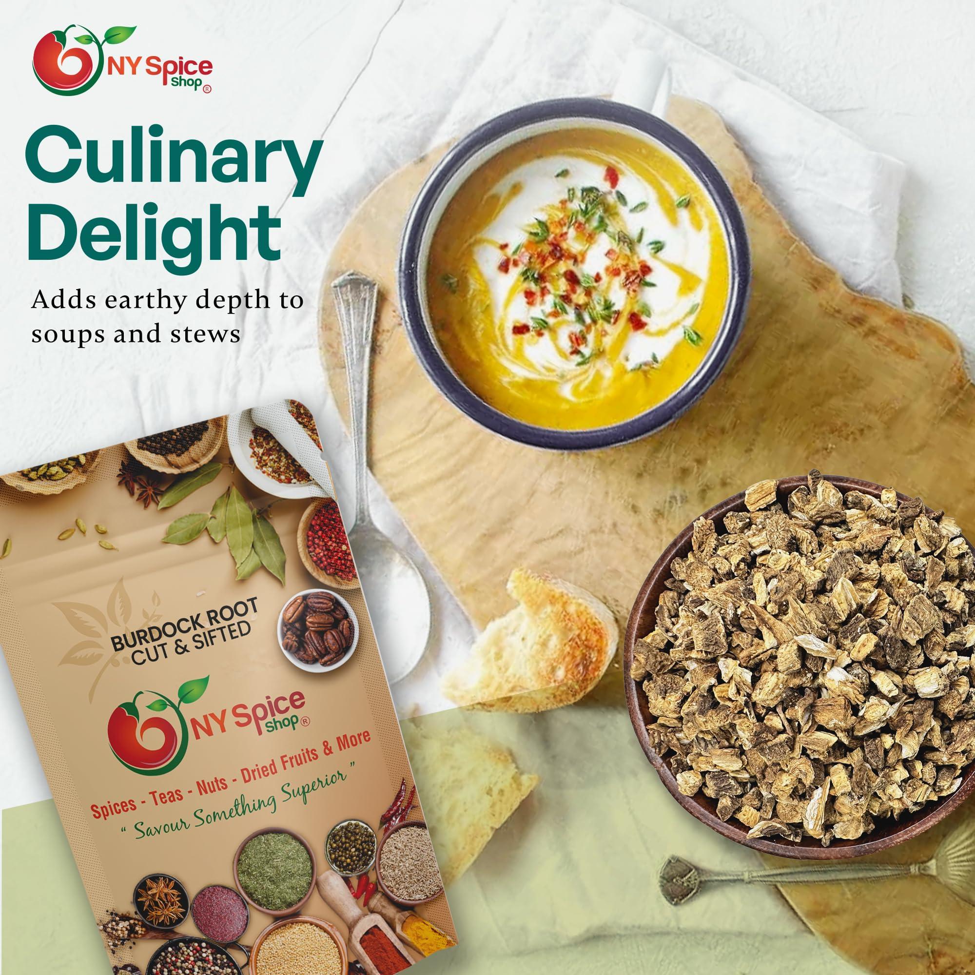 NY SPICE SHOP NY Spice Shop Dried Burdock Root Cut & Sifted - 8 Ounce Fresh Burdock Root for Burdock Root Herbal Tea - Burdock Root Extract - Herbal Burdock Root Herb - Burdock Roots - Arctium Lappa L. Roots