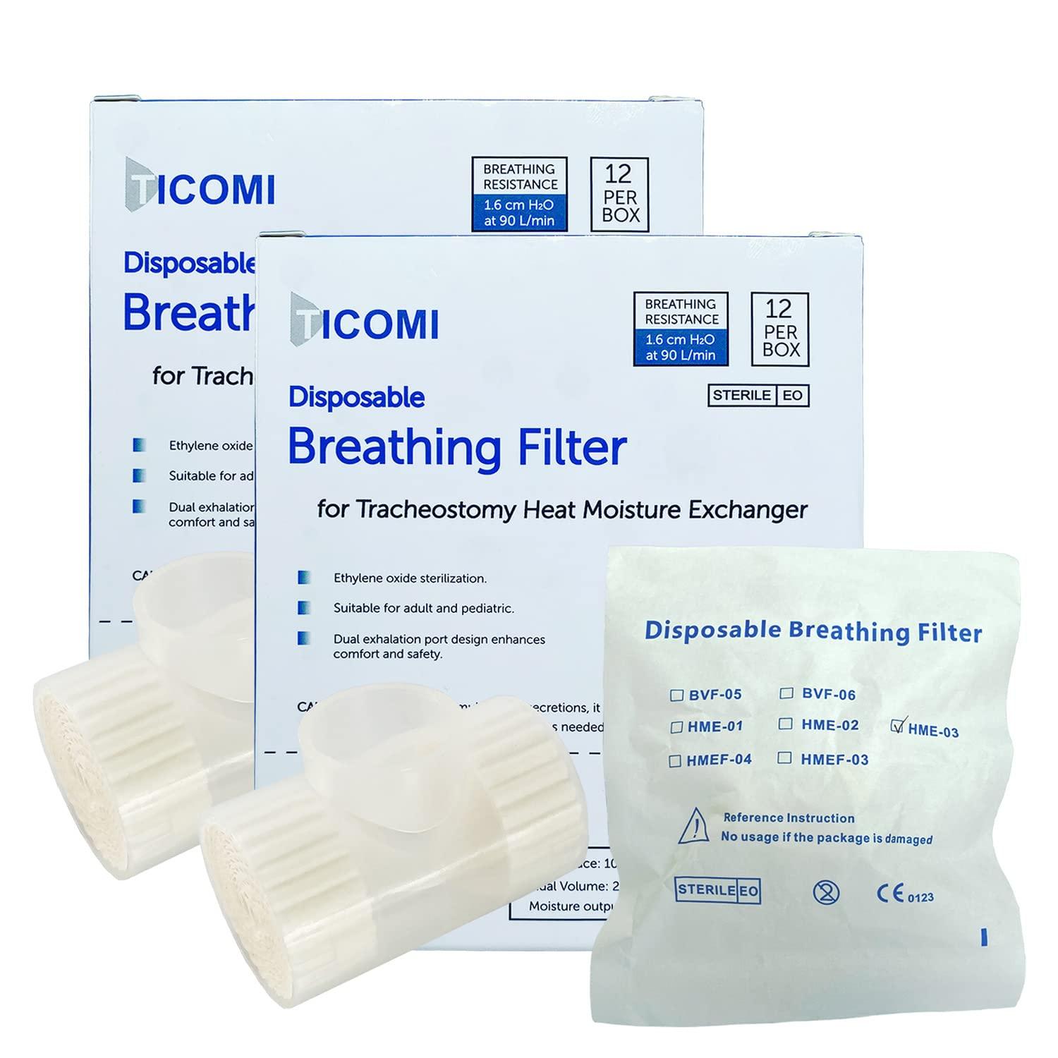 TICOMI TICOMI Tracheostomy Humidifier, Trach Heat Moisture Exchangers, HMEs Filter, Sterilized, Pack of 24