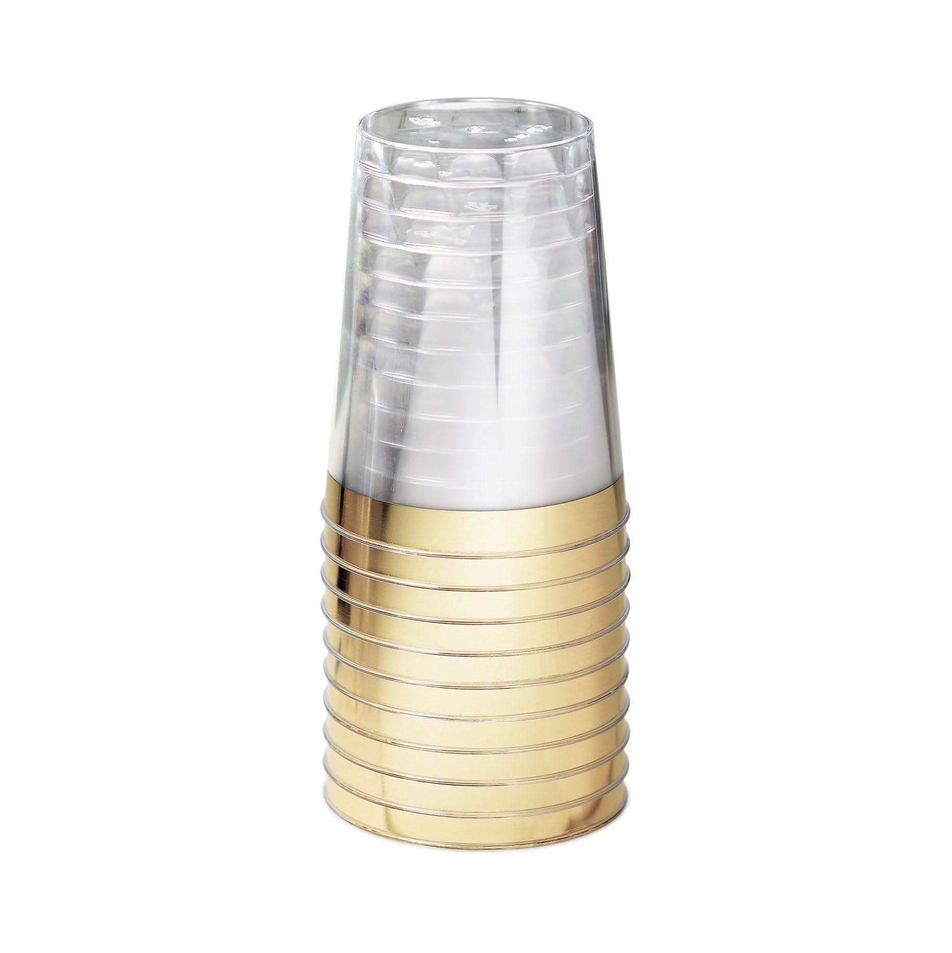 OCCASIONS FINEST PLASTIC TABLEWARE " OCCASIONS " 200 Piece Wedding Party Disposable Plastic tumblers Cups (10 Oz, Clear & Gold Rimmed Tumbler)