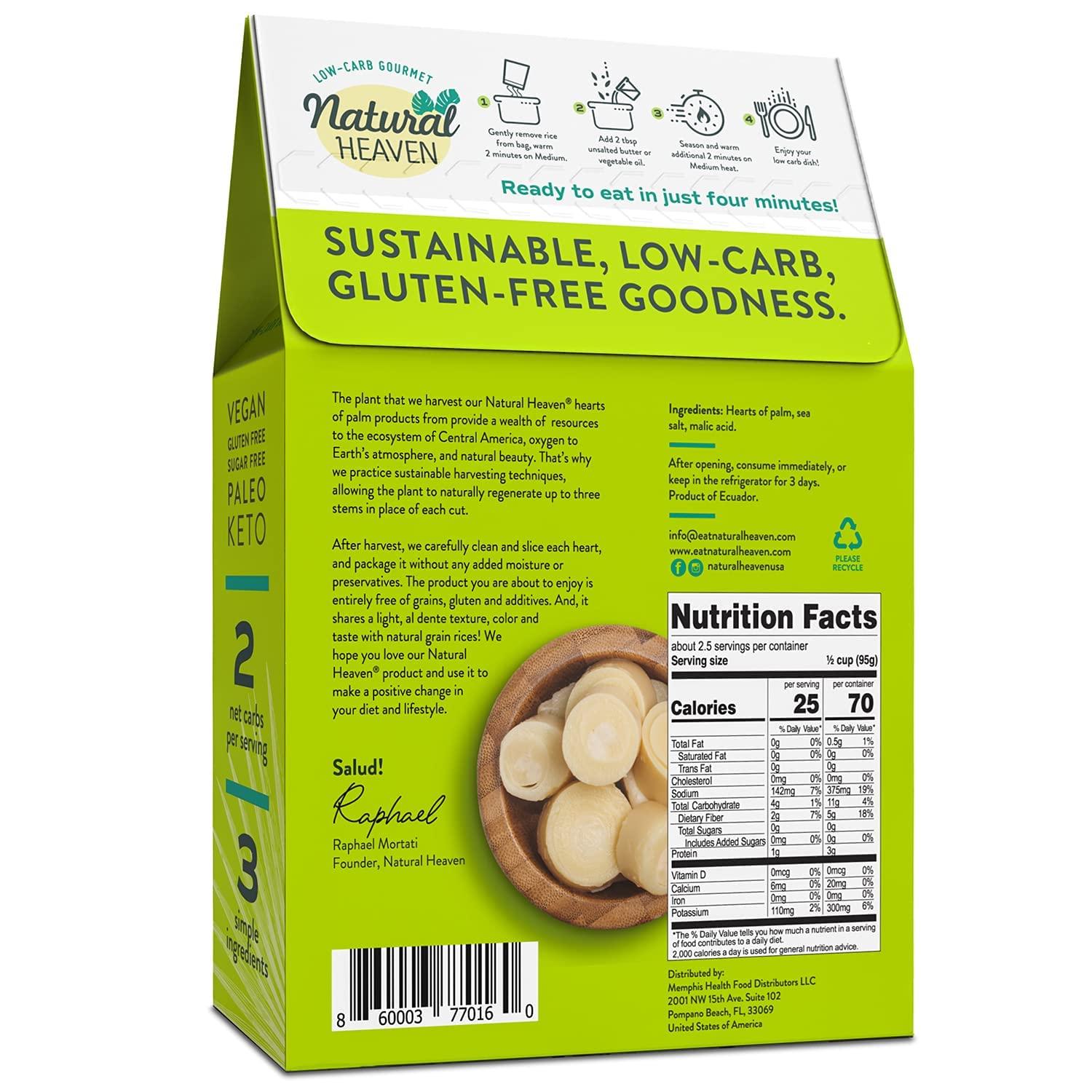 Natural Heaven Natural Heaven Rice, Hearts of Palm White Rice, Gluten Free, Vegan, Low Carb Rice for a Keto Snack or Healthy Food Meal, 9 Oz