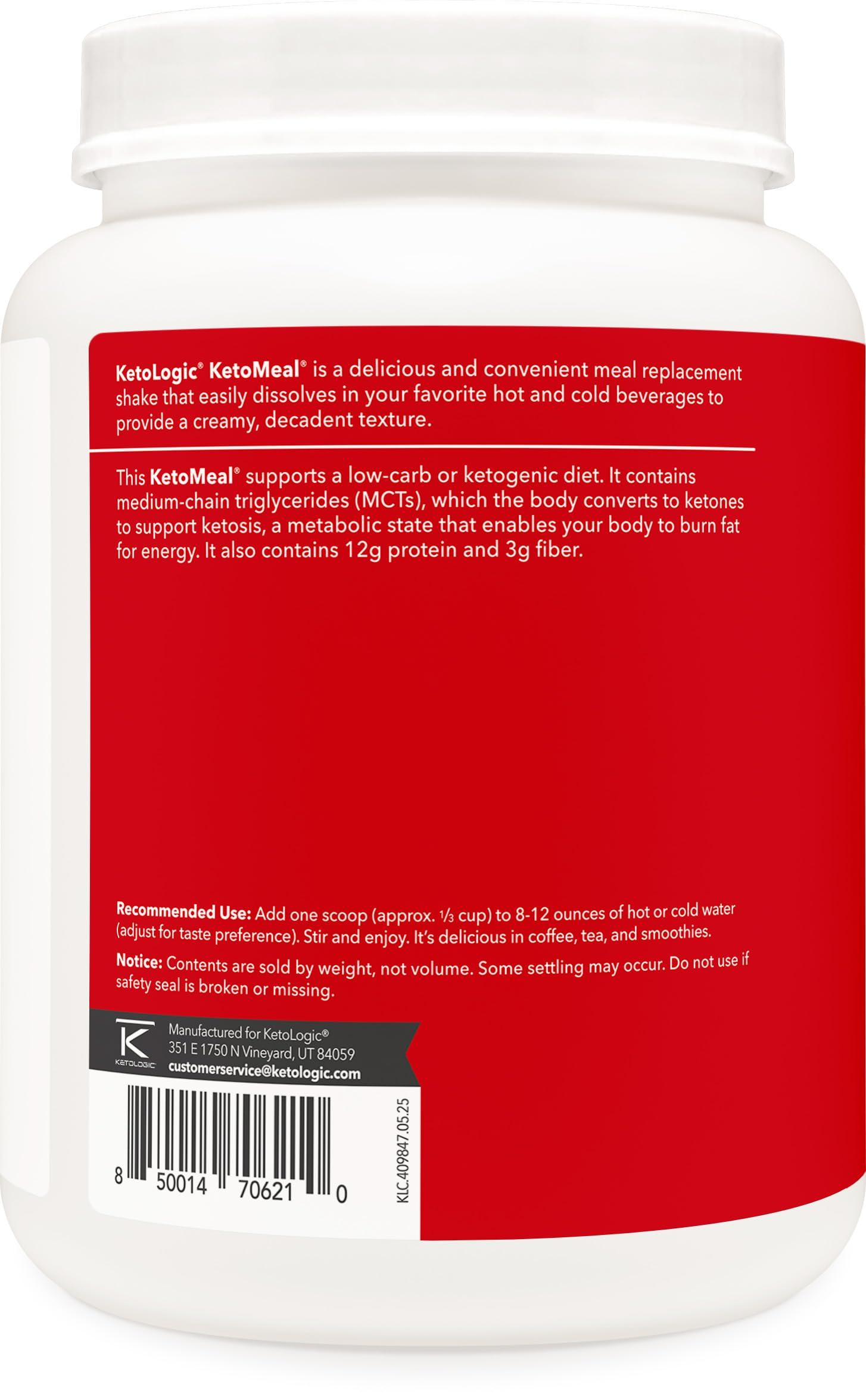 Ketologic Ketologic Keto Meal Replacement Shake Powder for Optimal Results + MCT Oil + Grass-Fed Whey - Perfectly Formulated Macros for Ketosis - 20 Servings - Vanilla