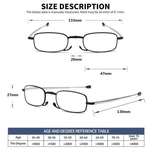 OWTXIS OWTXIS 3 Pack Folding Reading Glasses for Men Women, Keychain Compact Readers Blue Light Portable Pocket Eyeglasses (Black, Gunmetal, Red, 2.75)