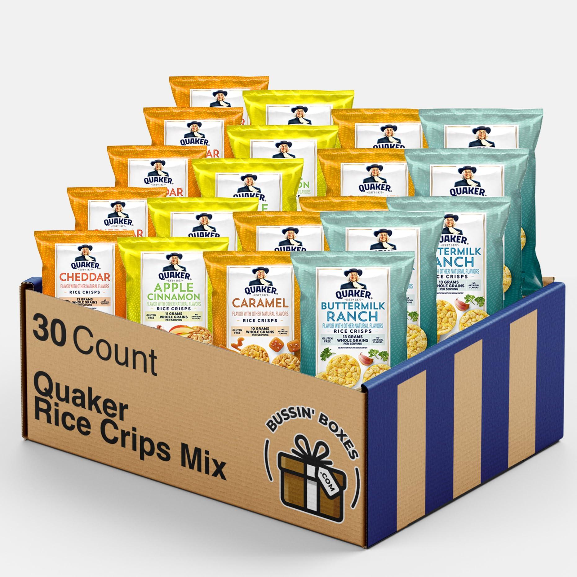 Bussin Boxes Quaker Rice Crisps Variety Pack - Multi-Grain Snack Bag Healthy Snack Assortment (30 Count)