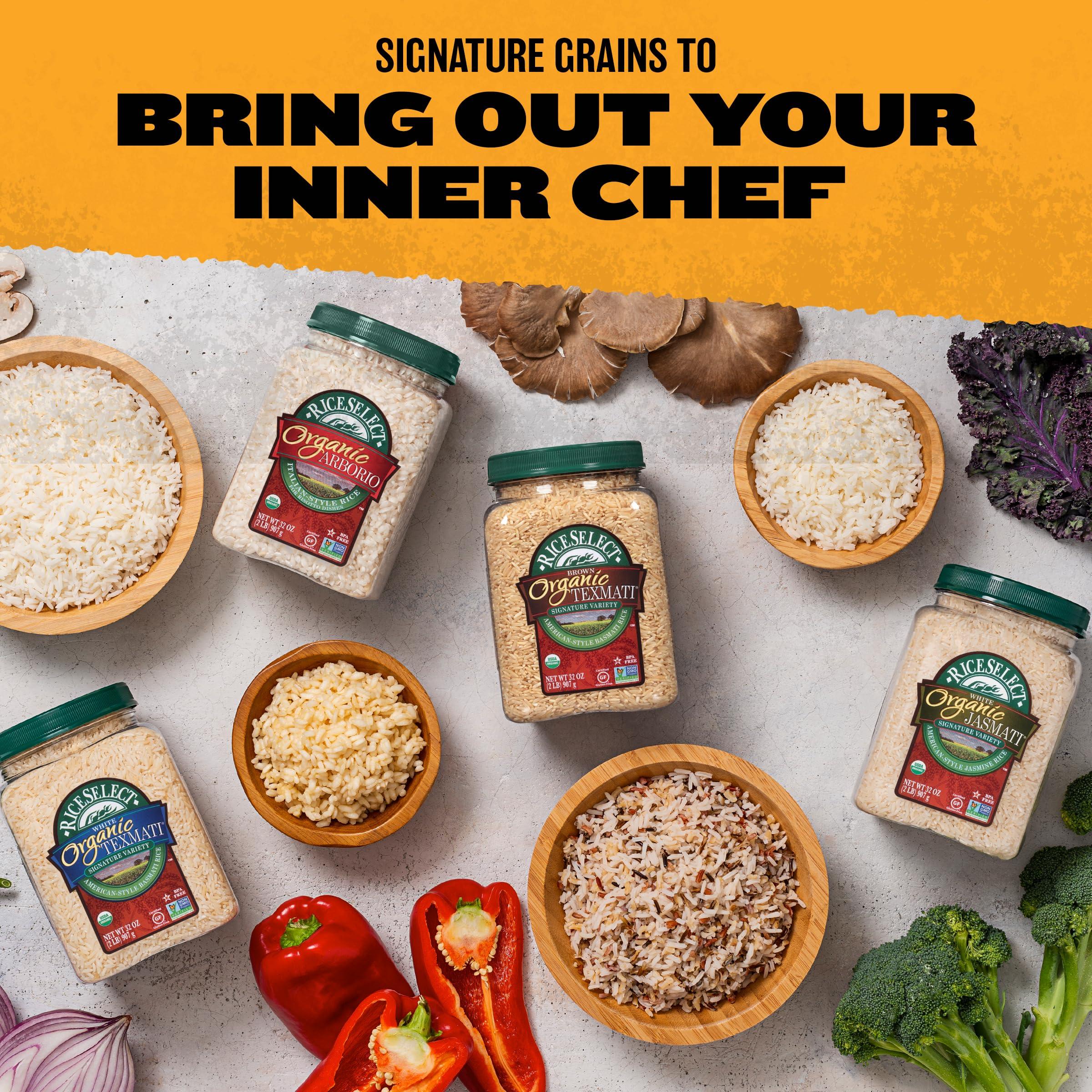 RiceSelect RiceSelect Organic Jasmati White Rice for Asian-Food-Inspired Recipes, Premium Non-GMO Gluten-Free Long-Grain Jasmine Rice, 32-Ounce Jar