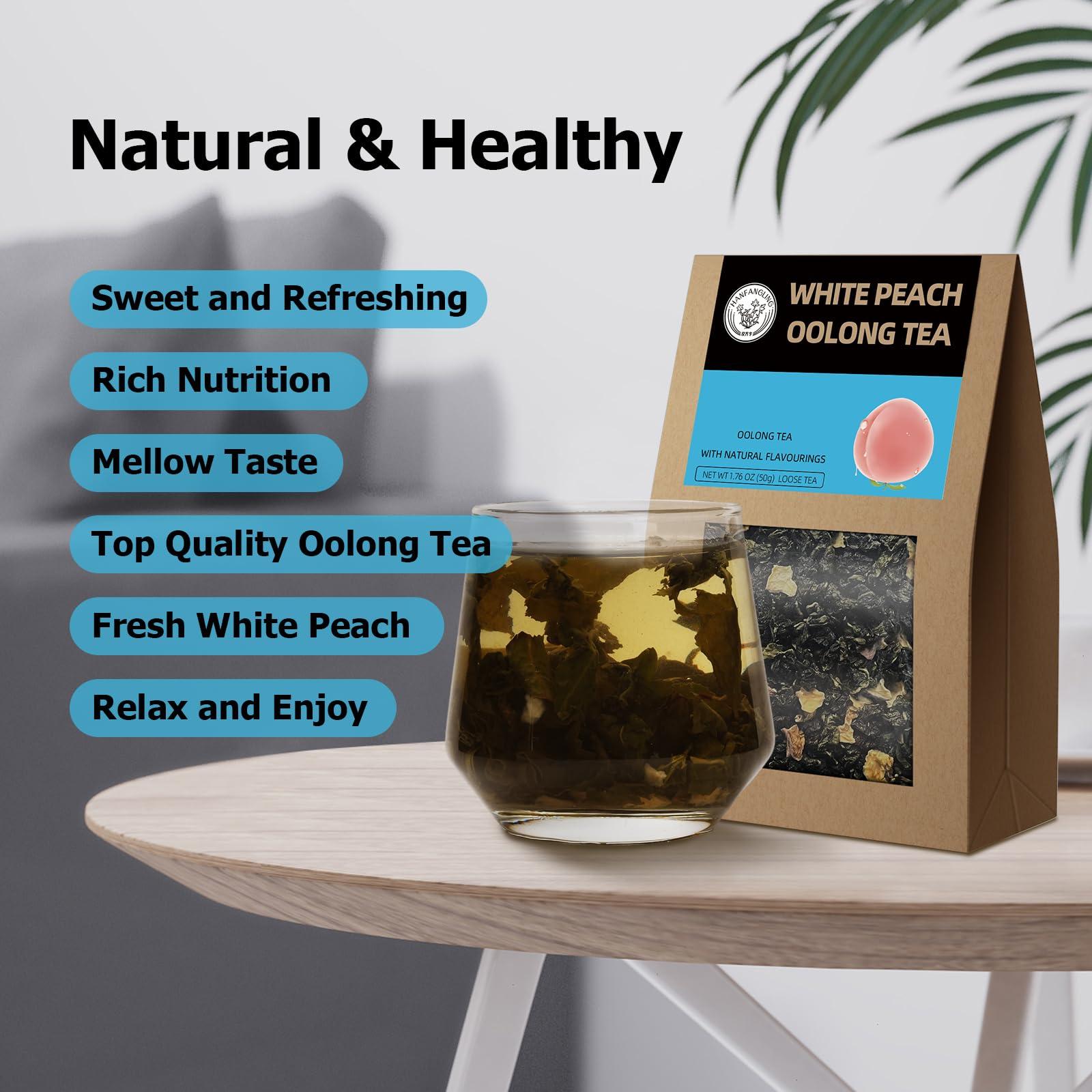HANFANGLING HANFANGLING White Peach Oolong Tea, Refreshing, Caffeine Alternative, Fresh Sweetness of White Peach and Aromatic Taste of Oolong Tea Loose Leaf 1.76oz