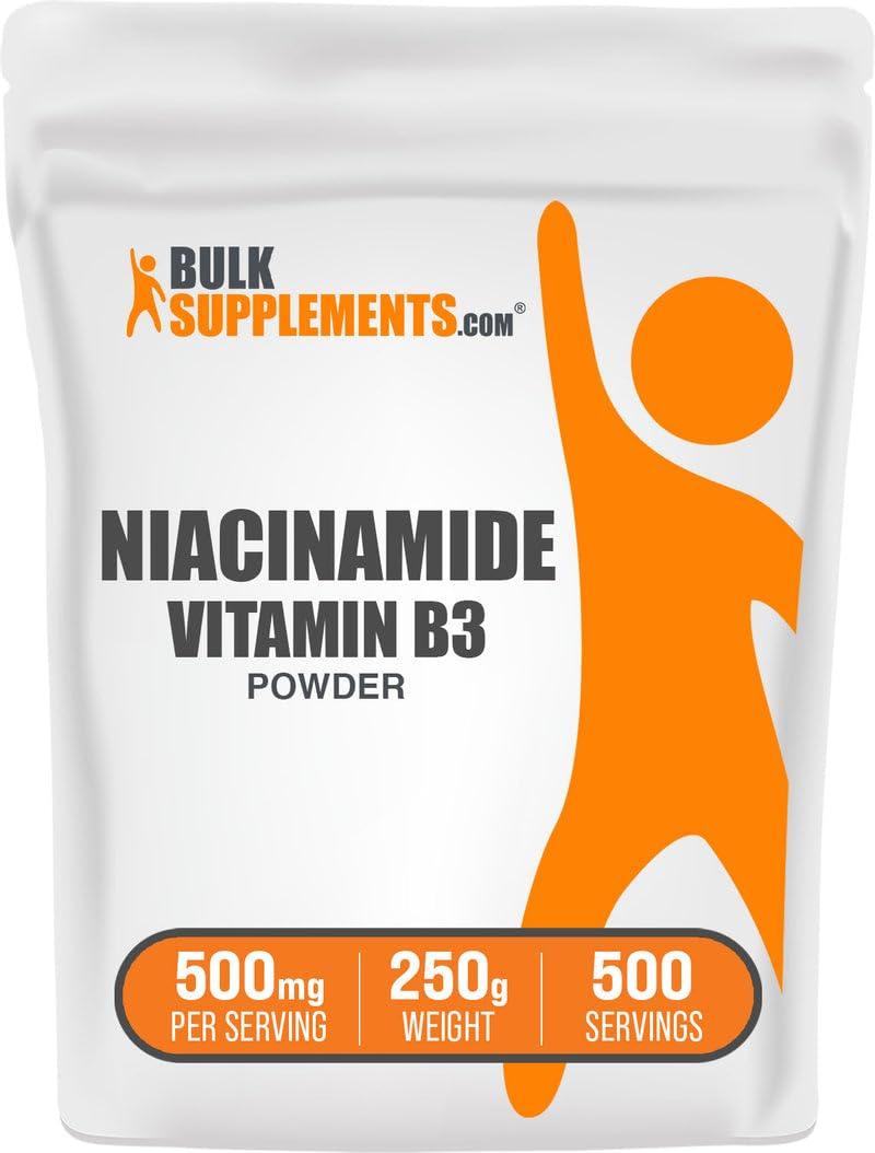 BULKSUPPLEMENTS.COM BULKSUPPLEMENTS.COM Niacinamide Powder - Niacinamide Supplement, Vitamin B3 Supplement, Niacinamide 500mg - B3 Vitamins for Skin Health, Pure & Gluten Free - 500mg per Serving, 250g (8.8 oz)