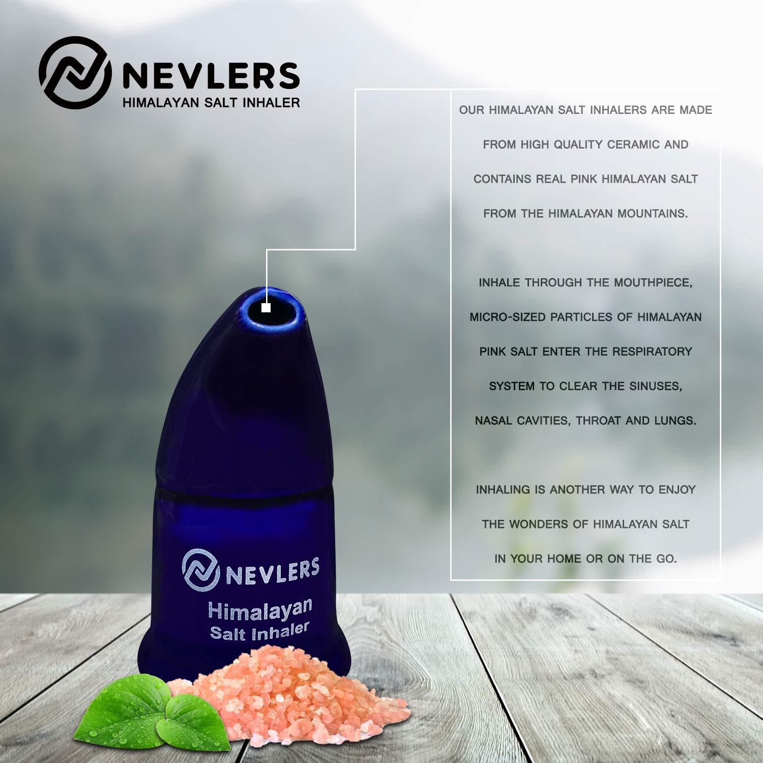 Nevlers Nevlers Navy Blue Himalayan Salt Inhaler w/ 6 Oz Coarse Pink Himalayan Sea Salt | Ceramic Portable Himalayan Pink Salt Inhaler for Lungs & Nose | Homeopathic Natural Asthma Relief Smelling Salts