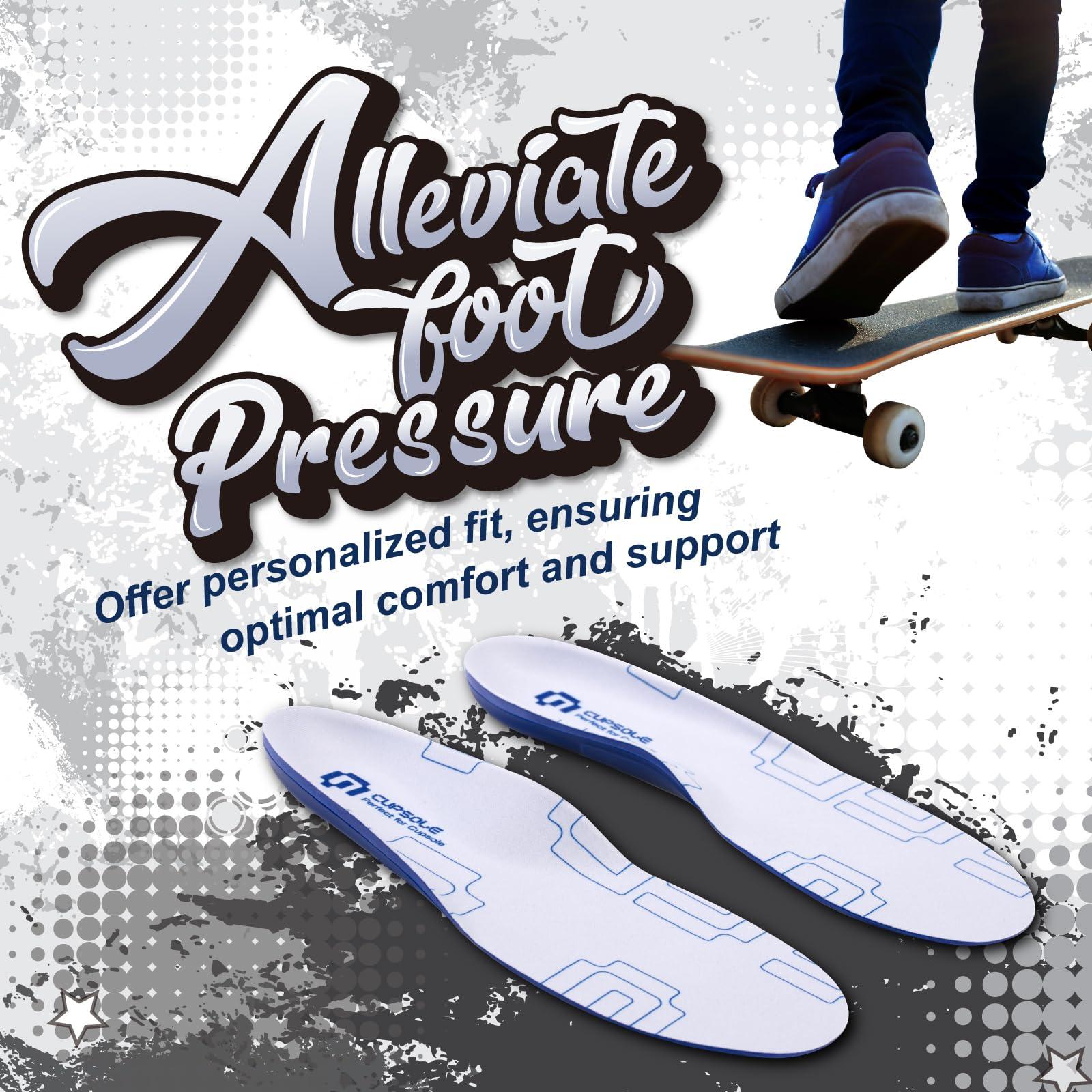 GED Skateboarding Shoe Insoles for Women, GED Sports Inserts for Skate Sneakers and Athletic Activity, Orthotic Insoles for Stability, Cushioning, Shock Absorbing, Arch Support, Protection US 6-6.5