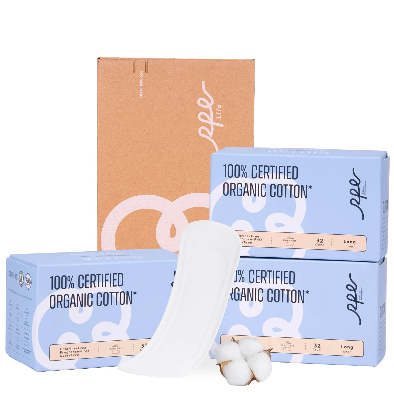 RPE Life 100% Organic Long Panty Liners for Women Long, Ultra Thin Cotton Cover, Long Pantiliners, Light Absorbency, Unscented Barely There Pantie Liners, Individually Wrapped (Long Liner, Size 2, 96ct)