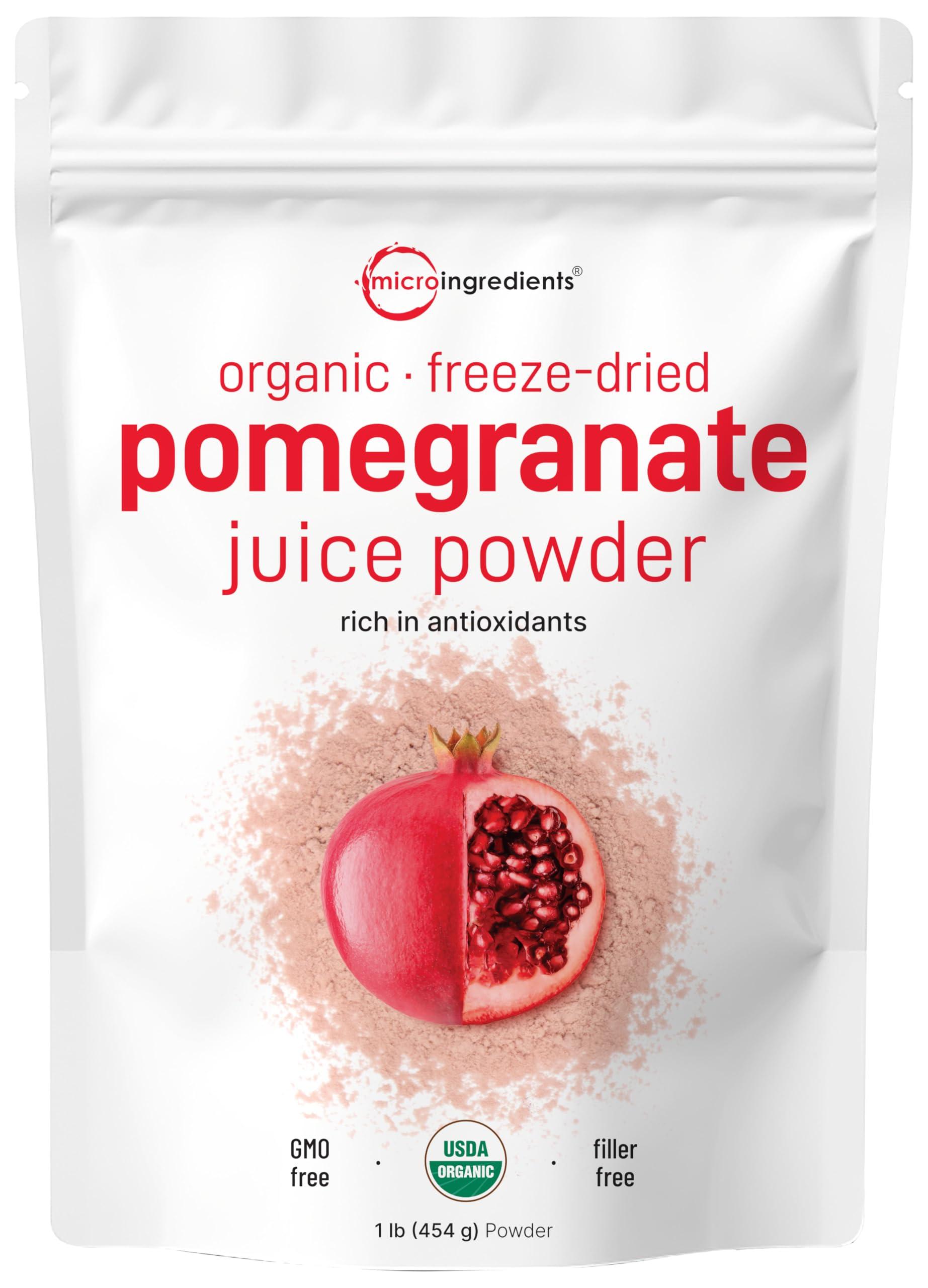 Micro Ingredients Organic Pomegranate Juice Powder, 1 Pound | 100% Natural Fruit Powder | Freeze Dried & Cold Pressed | No Sugar & Additives | Great Flavor for Drinks, Smoothie, & Beverages | Non-GMO & Vegan Friendly
