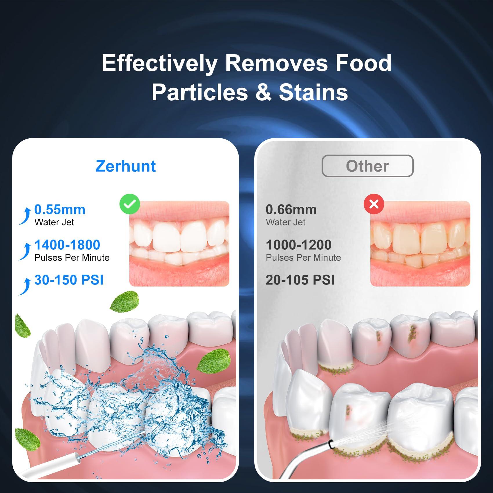 Zerhunt Water Flosser Pick for Teeth: 4 Modes Cordless Portable Water Flossers Teeth Cleaner Rechargeable 300ML IPX7 Waterproof Oral Irrigator Flossing Cleaning Picks for Home Travel