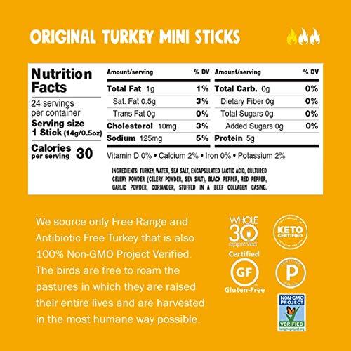 Chomps CHOMPS MINI Free Range Turkey Jerky Meat Snack Sticks, Original Turkey, 0.5 Ounce (Pack of 6)