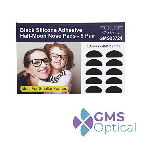 GMS Optical GMS Optical® Premium Silicone 3M Adhesive Half Moon Nose Pads 13mm x 6mm - Ideal for Smaller Frames (5 Pair) (Black)