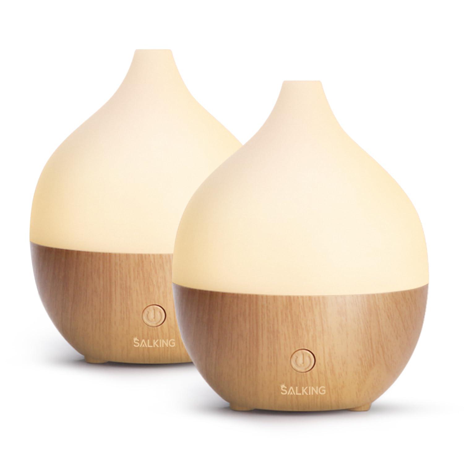 SALKING SALKING Essential Oil Diffuser (Set of 2), 100ml Small Aromatherapy Diffuser with Auto Shut-Off, Ultrasonic Diffusers for Essential Oils, Cool Mist Humidifier with Warm White Lights, for Office Home
