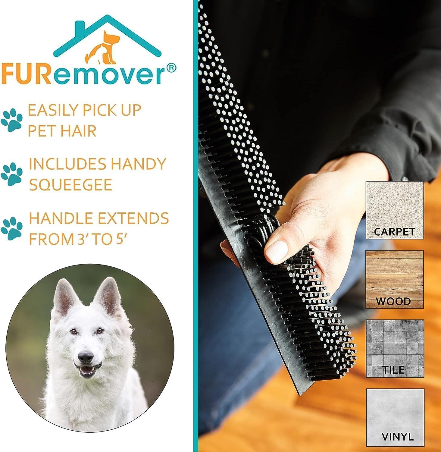 FURemover FURemover Original Pet Hair Rubber Broom with Squeegee, with 58 Telescopic Handle for Carpet, Tile and Hardwood and Scrub Cloth Combo