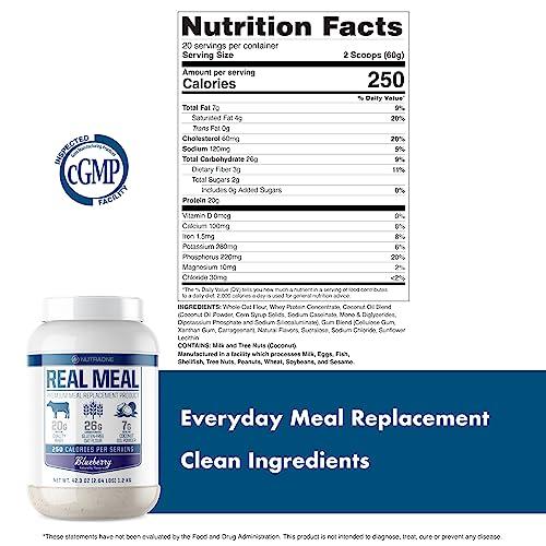 NutraOne Nutrition Real Meal by NutraOne - Perfect Meal Replacement Powder for Everyday Goals | Including Whey Protein, Coconut Oil, and Gluten-Free Oats* (Blueberry 2.6 lbs.)