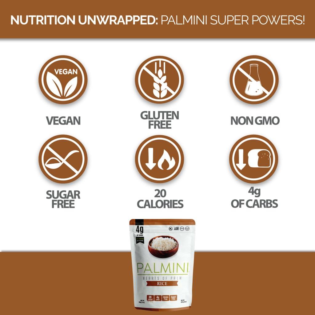 Palmini Palmini Rice | Low-Carb Rice, Low-Calorie Hearts of Palm Rice | Keto Rice, Gluten Free, Vegan, Non-GMO, Healthy Rice | As seen on Shark Tank | (12 Ounces Pouches - Pack of 3)