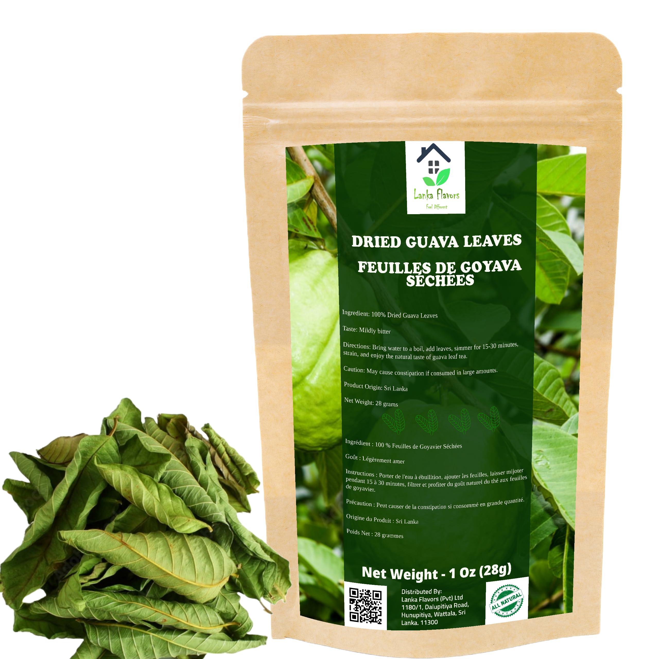 Lanka Flavors Feel Different Dried Guava Leaves 1 Oz (28g) Hojas De Guayaba Herbal Tea Natural Organic Air Dried Whole Leaf Harvested from Ceylon - Lanka Flavors Feel Different