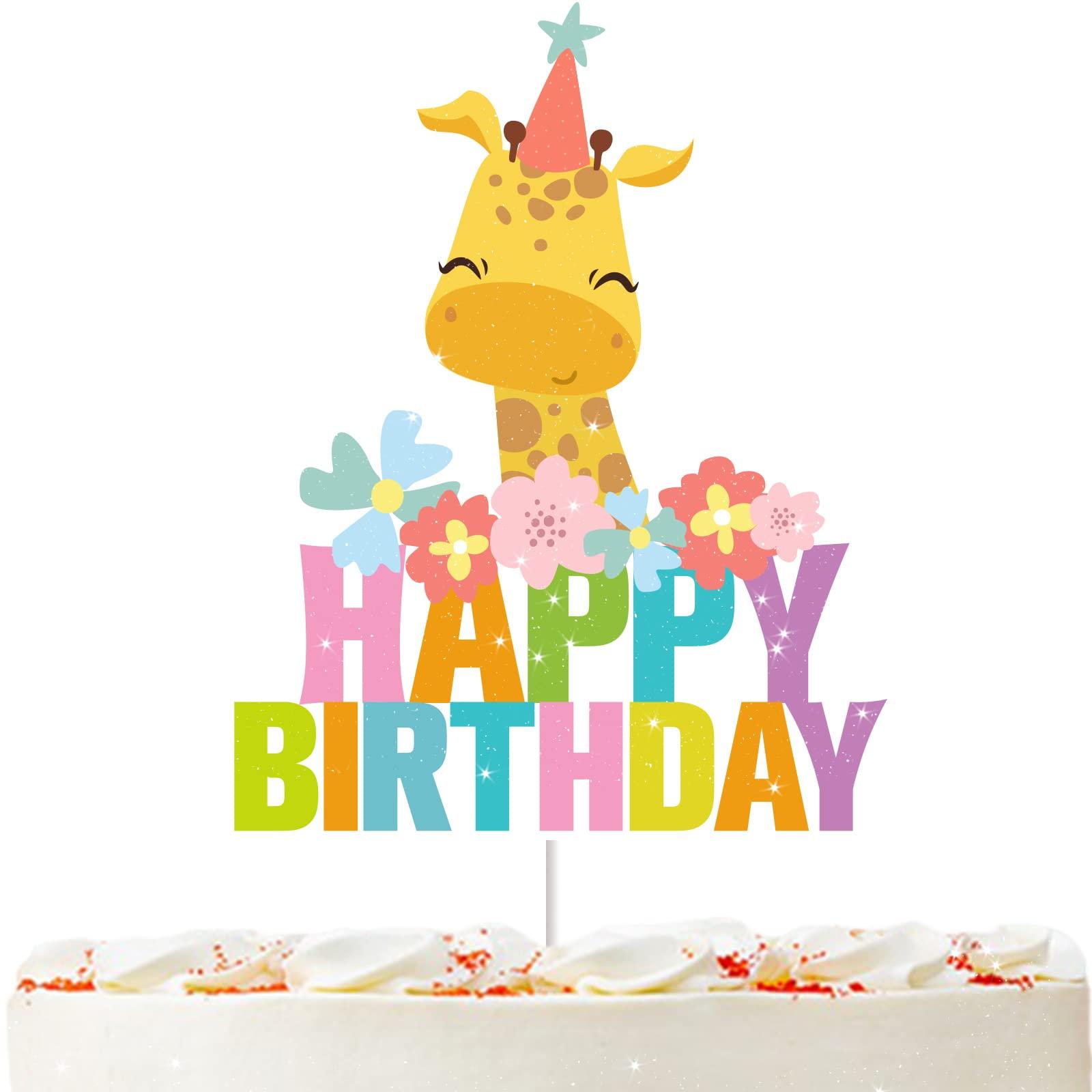 Beijiada Giraffe Cake Topper for Boys Girls Safari Animals Party Supplies for Happy Birthday Cake Jungle Wild Cake Decorations Cute Baby Giraffe Party Decorations