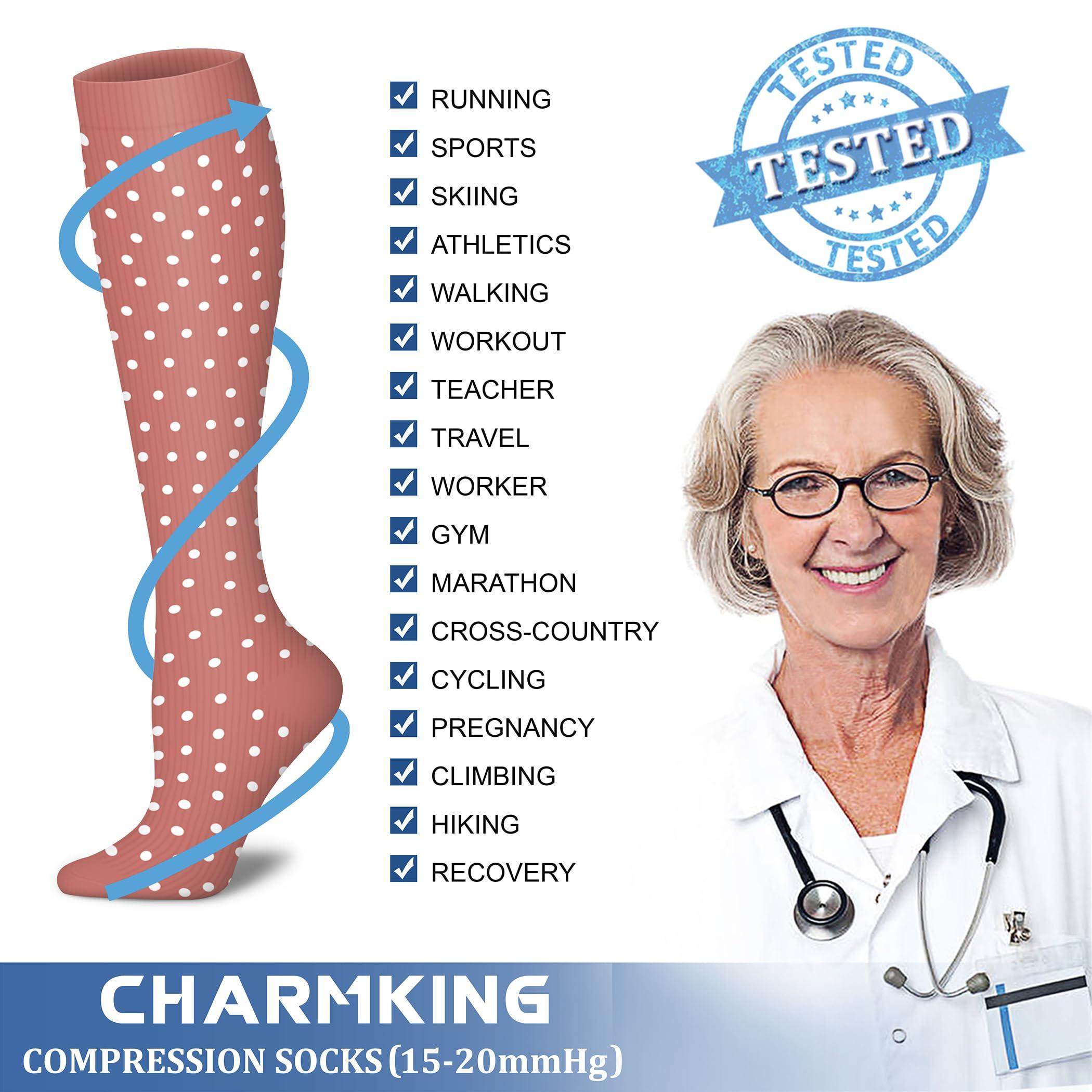 CHARMKING CHARMKING Compression Socks for Women & Men Circulation 8 Pairs 15-20 mmHg is BEST Graduated for Nurses, Support, Athletics, Cycling, Running, Flight Travel, Pregnancy Boost Performance(Multi 46,L/XL)