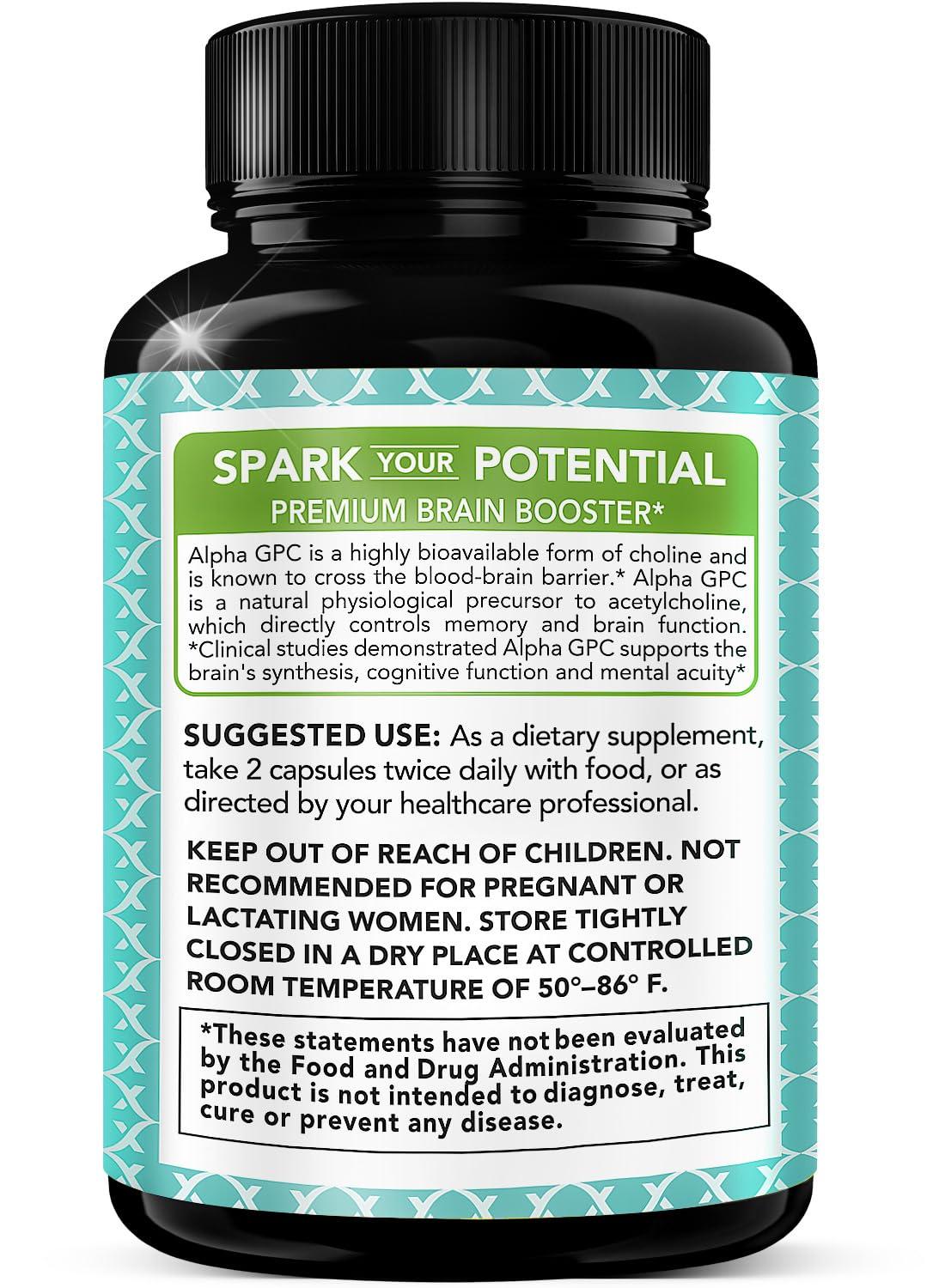 X Gold Health Alpha GPC Choline Supplement 600mg, 99%+ Highly Purified, Highly Bioavailable Source of Choline,180 Veggie Capsules, Cognitive Enhancer Nootropic, Supports Memory & Brain Function, Boosts Focus & Mood