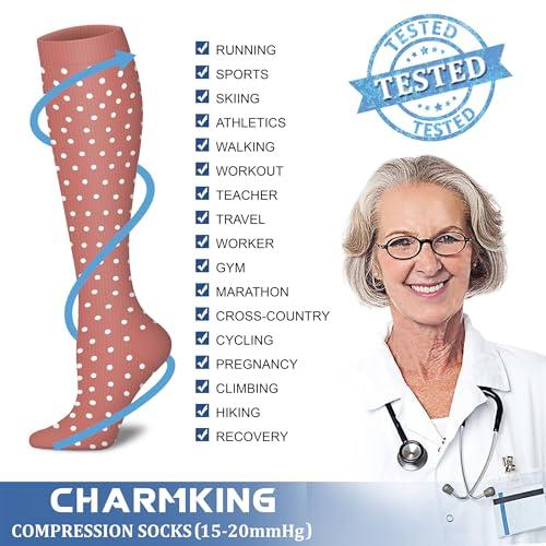 CHARMKING CHARMKING Compression Socks for Women & Men Circulation 8 Pairs 15-20 mmHg is BEST Graduated for Nurses, Support, Athletics, Cycling, Running, Flight Travel, Pregnancy Boost Performance(Multi 46,L/XL)