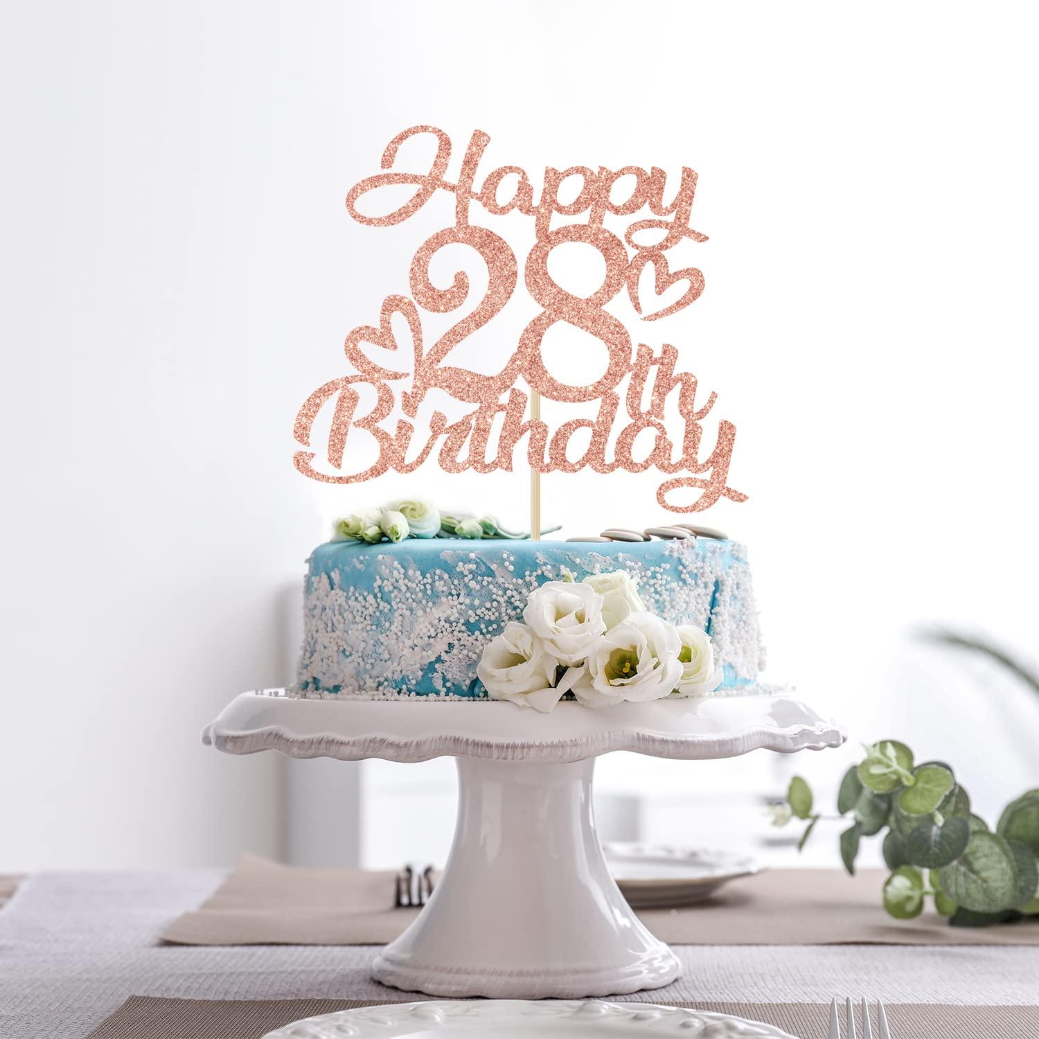 Unoggsor Unoggsor Rose Gold Glitter Happy 28th Birthday Cake Topper - Hello 28, Cheers to 28 Years, 28 & Fabulous, 28th Birthday/Anniversary Party Decorations