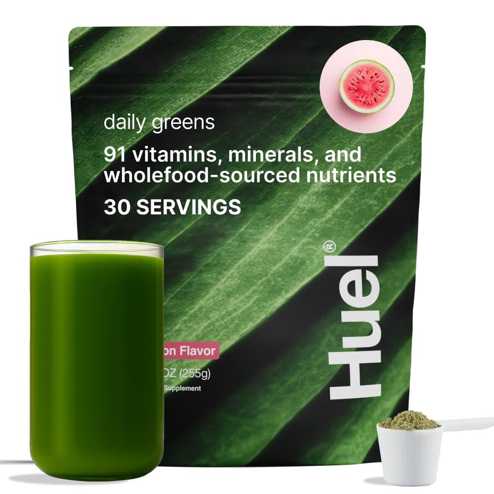 Huel Huel Daily Greens Watermelon | Superfood Greens Powder | 91 Vitamins, Minerals, and Wholefood-Sourced Ingredients | Adaptogens, Antioxidants, Gut-Friendly Probiotics | 30 Servings
