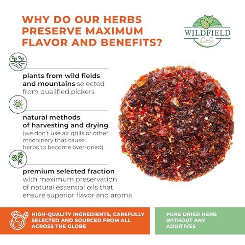 WILDFIELD HERBS 4 oz. Dried Rosehips Crushed Rose Hips Tea Dog-rose Herbal (Rosa canina) - 113g Dried Rose Hips Herb Tea escaramujo