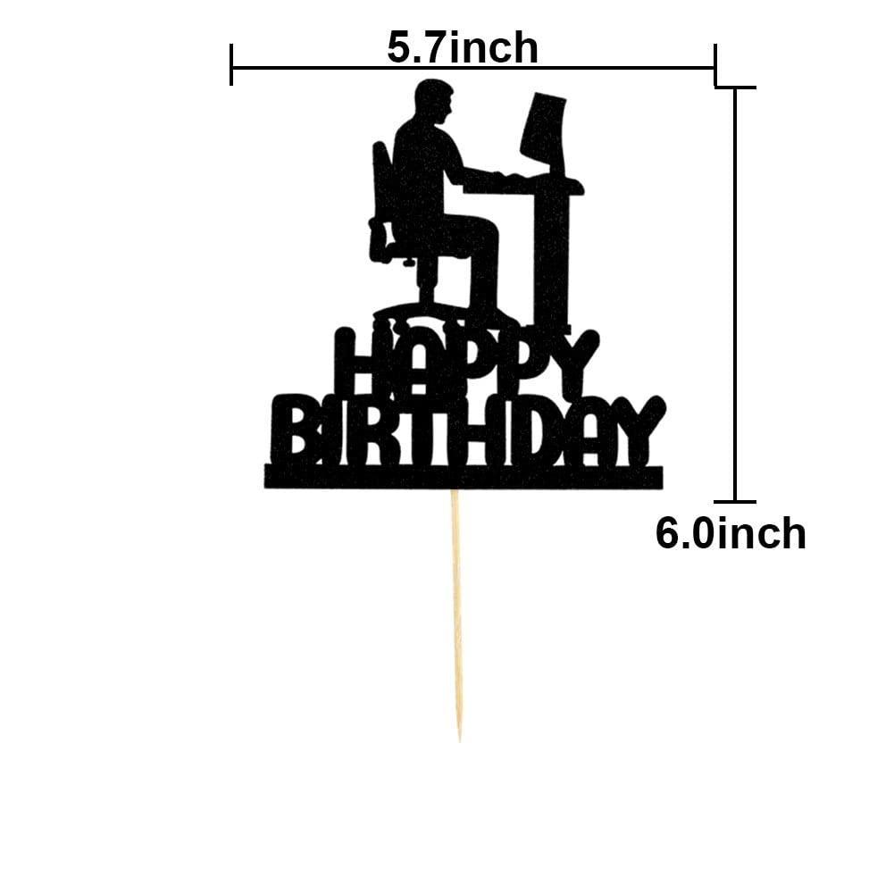 QXQXBA Programming Theme Happy Birthday Cake Topper, Programmer Cake Decor, Computer Tech Cake Decorations, IT Birthday Party Supplies, Black Glitter