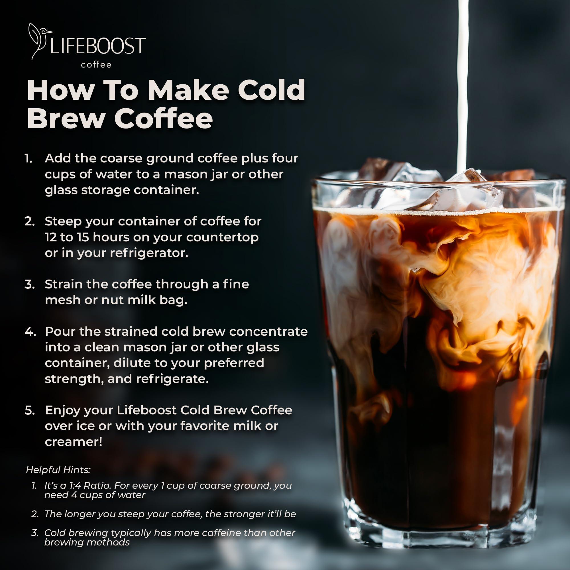 LIFEBOOST Lifeboost Dark Cold Brew Coffee - Low Acid Coarse Ground Coffee for Cold Brew - Single Origin Non-GMO USDA Organic Cold Brew Coffee Grounds - 3rd Party Tested For Mycotoxins & Pesticides - 12 Ounces