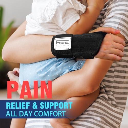 FEATOL FEATOL 2 Pack Carpal Tunnel Wrist Brace For Work With Wrist Splint, Adjustable Wrist Guard Daytime Support For Women Men, Pain Relief For Pregnancy, Typing, Arthritis, Tendonitis, Right Hand Left Hand, Large
