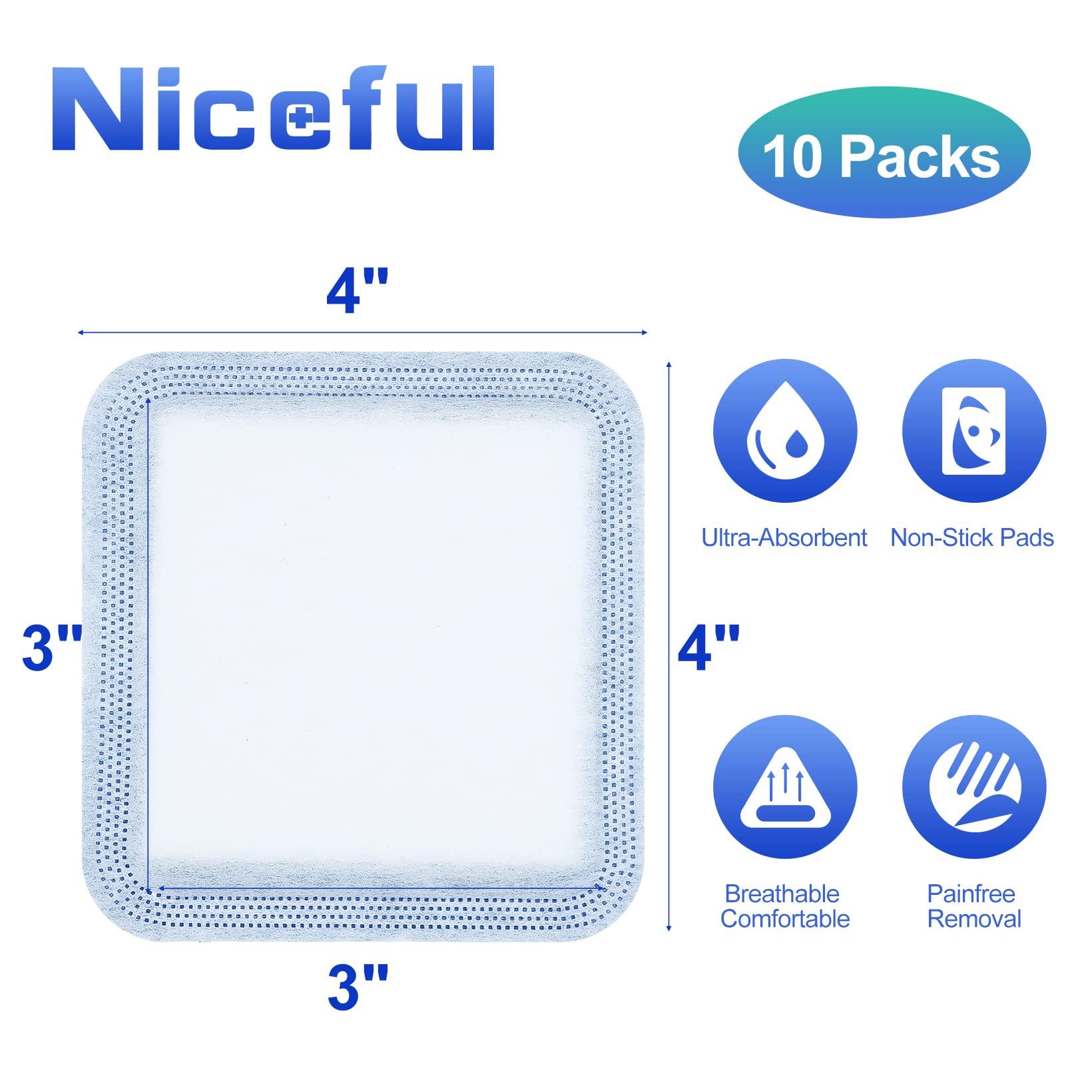 Niceful Niceful 10 Packs Ultra Soft Super Absorbent Wound Dressing 4\"x4\", 10 Packs Silicone Foam Dressing 5\"x5\", Highly Absorbent Wound Dresing Large Wound Bandages for Bedsore uler