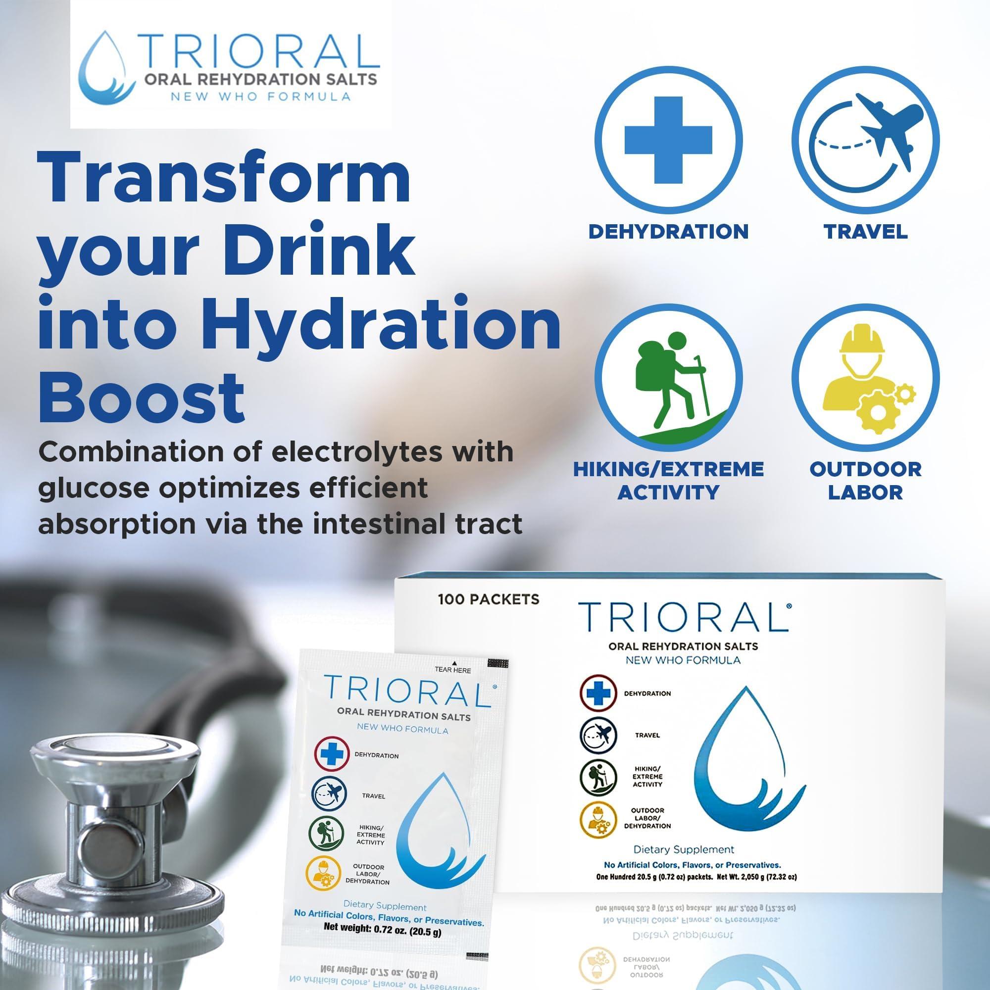 TRIORAL TRIORAL Hydration Electrolytes Powder (100Pack)-Rapid Rehydration Solution,Essential Hydrating Formula,Combat Dehydration from Workouts,Sports & More, First Aid Kit,Travel Must-Haves,Drink Mix Packets
