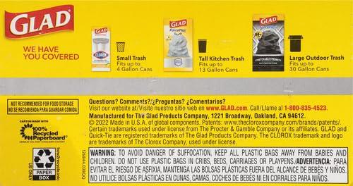 Glad Glad Tall Kitchen Quick-Tie Trash Bags, 13 Gallon, White, 68 Count, Pack May Vary (Pack of 2)