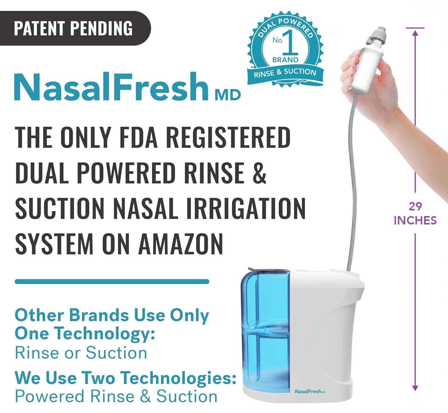 SPA SCIENCES NASALFRESH MD - Dual Powered Nasal Irrigation System Nasal Rinse and Wash - Sinus Decongestant Relief System w/ 30 Saline Packets - Rechargeable - Snoring Remedy