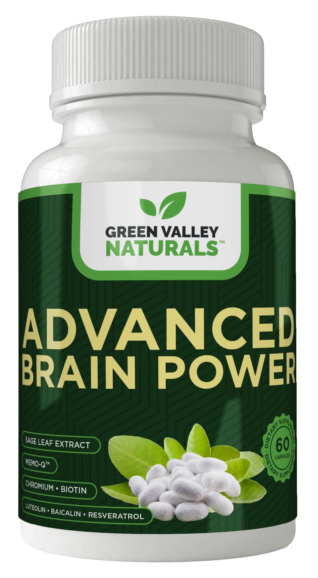 GREEN VALLEY NATURALS GREEN VALLEY NATURALS - Advanced Brain Power - Supports Healthy, Normal Brain Function, Focus and Concentration, clinically formulated to Support Healthy Brain Clarity. (1 Bottle, 60, Count)