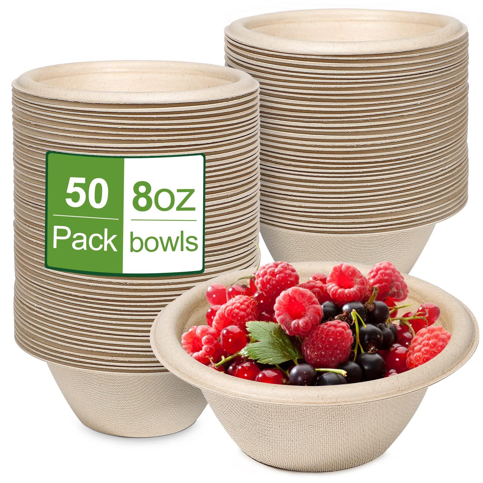 Groecycle Groecycle 8 oz Small Paper Bowls, 50 Pack Chili Bowls Disposable, 100% Compostable Paper Bowls, Biodegradable Bowls Made Of Sugarcane