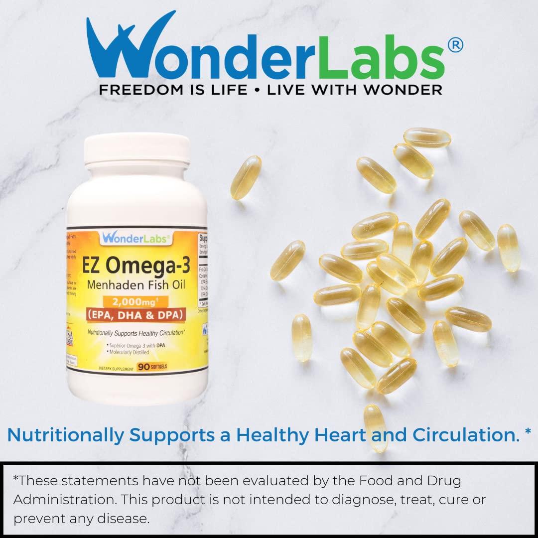 Wonder Laboratories Wonder Laboratories EZ Omega-3 Atlantic Menhaden Fish Oil Supplement 2000 mg, Burpless, Made in The USA, Perfect Balance of EPA+ DHA + DPA 180 Softgels