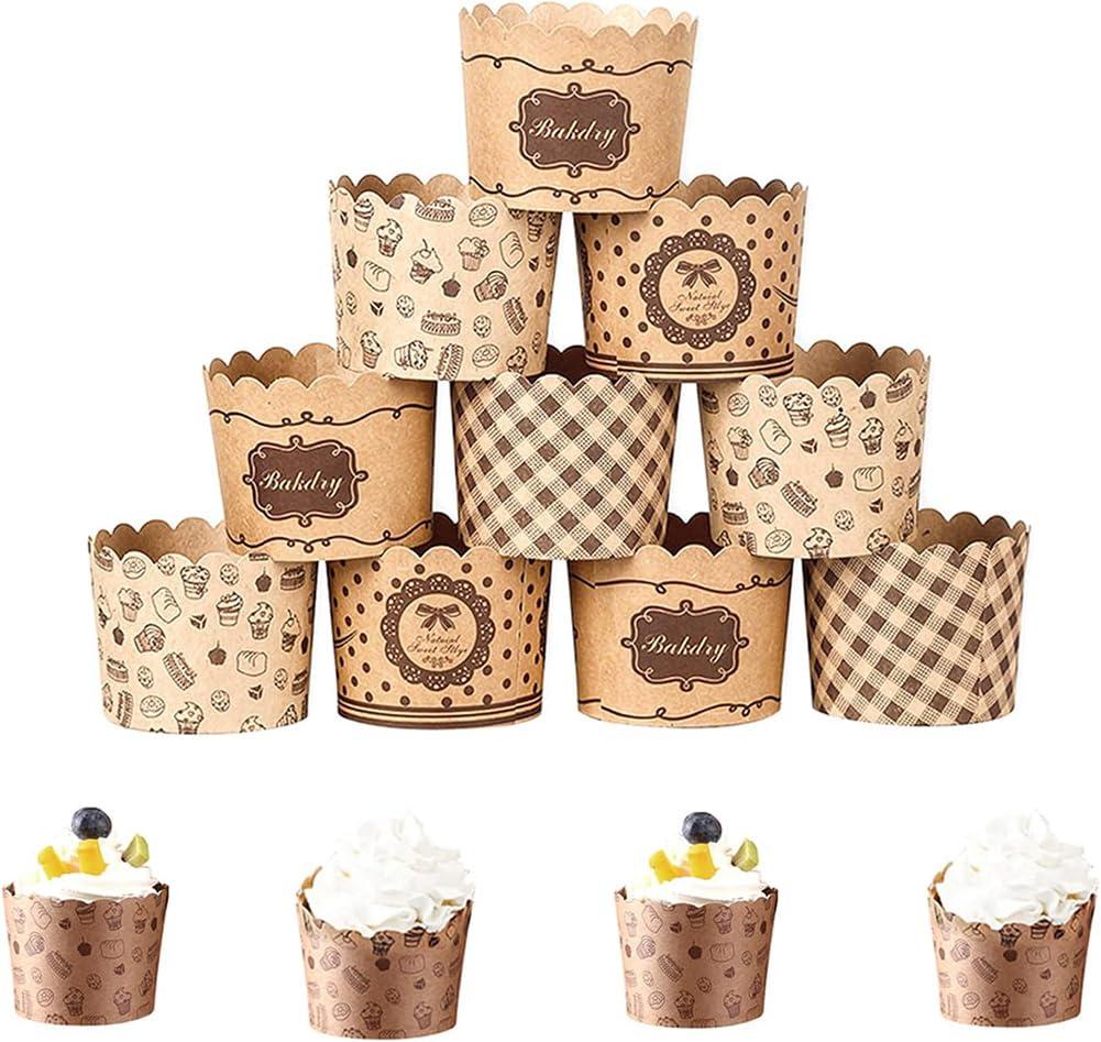 AKOAK AKOAK 50 Pcs Baking Muffin Paper Baking Bups, Brown Kraft Paper Cupcakes, Greaseproof Paper Baking Cups, Suitable for Birthday Parties, Weddings, Graduation Parties, Cupcake Packaging (Square)